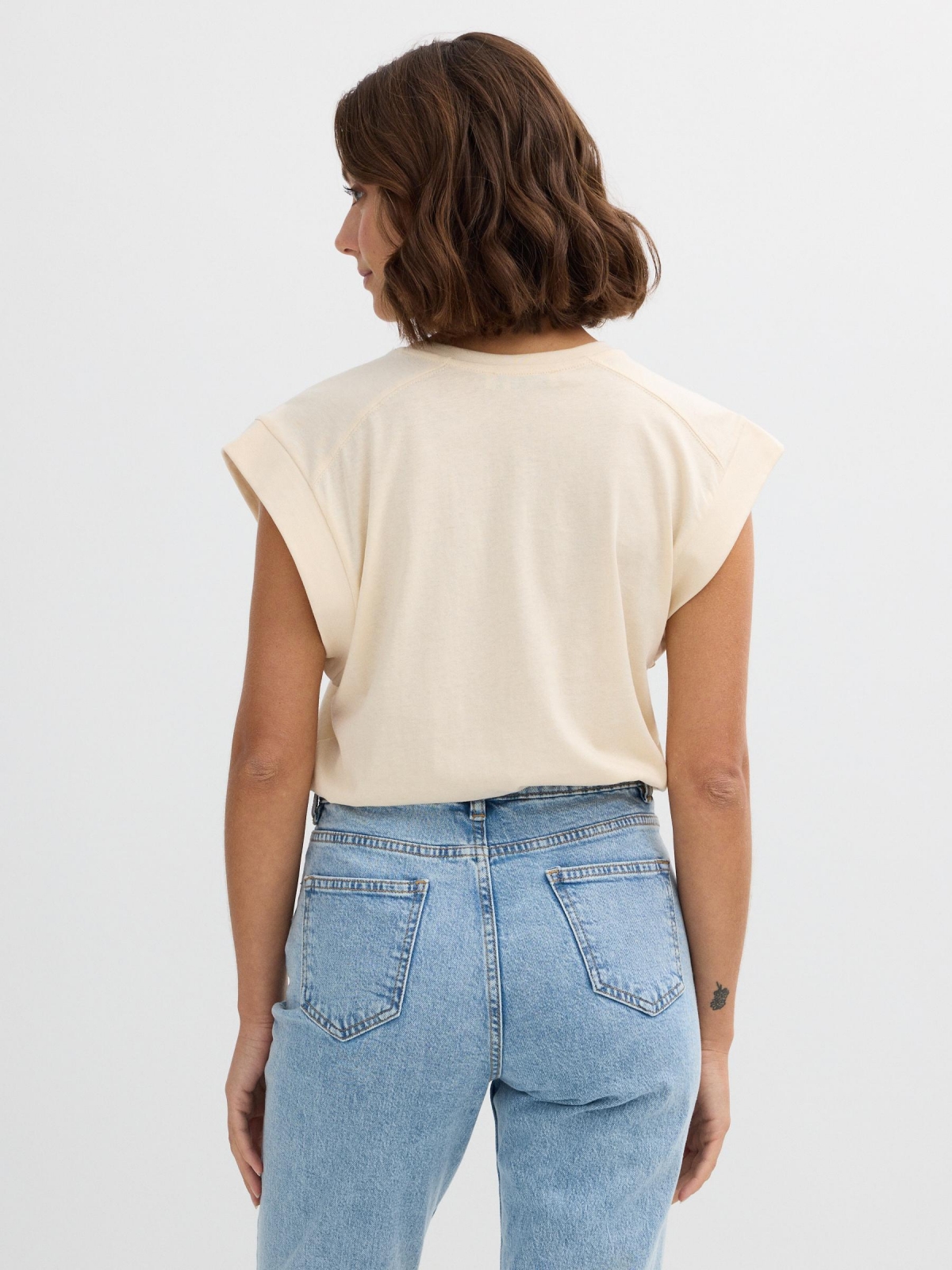 Ribbed sleeveless Paris top sand middle back view