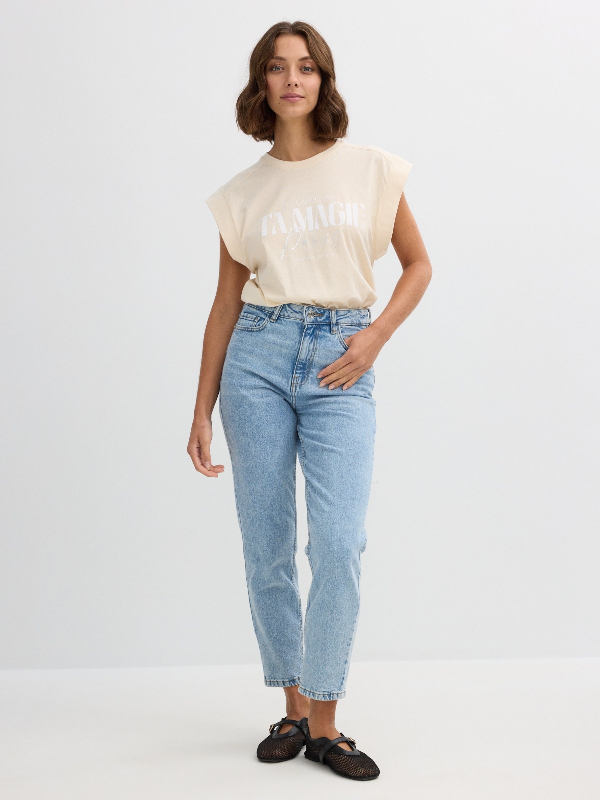 Ribbed sleeveless Paris top sand front view