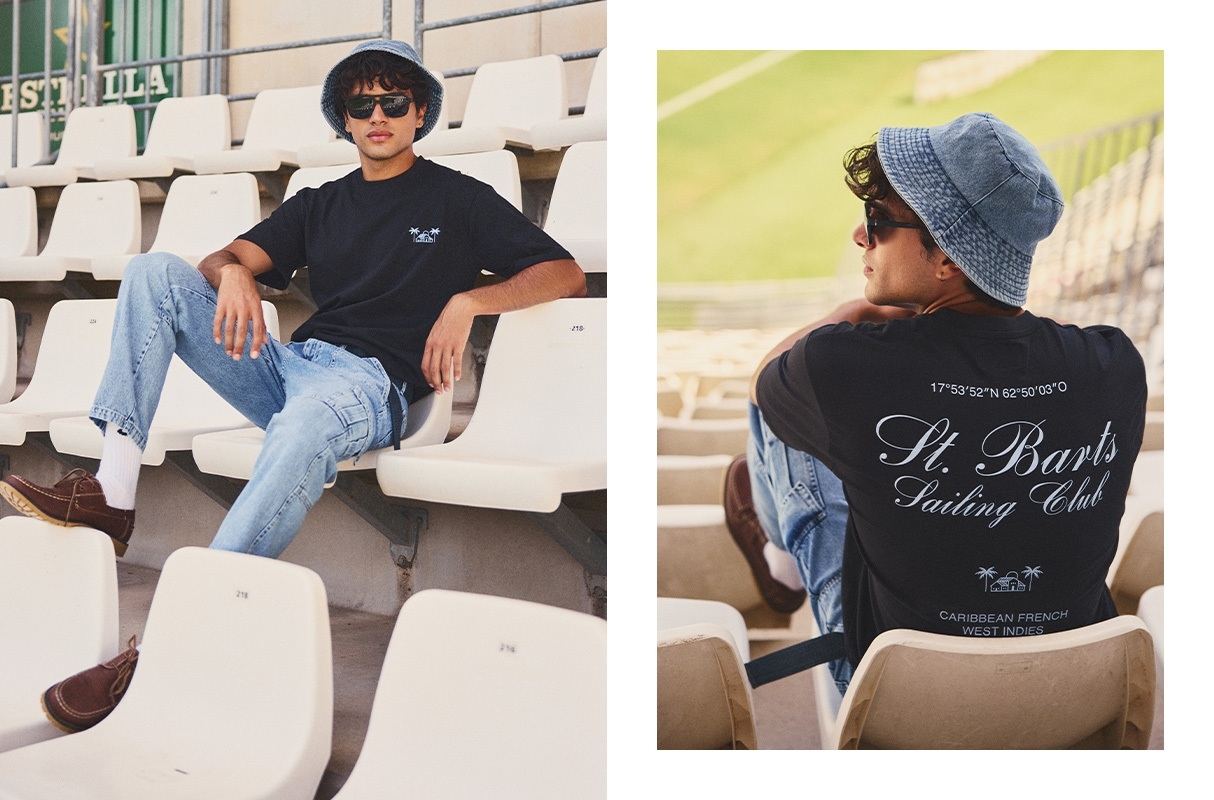 Camiseta manga curta Caribe preto vista meia frontal