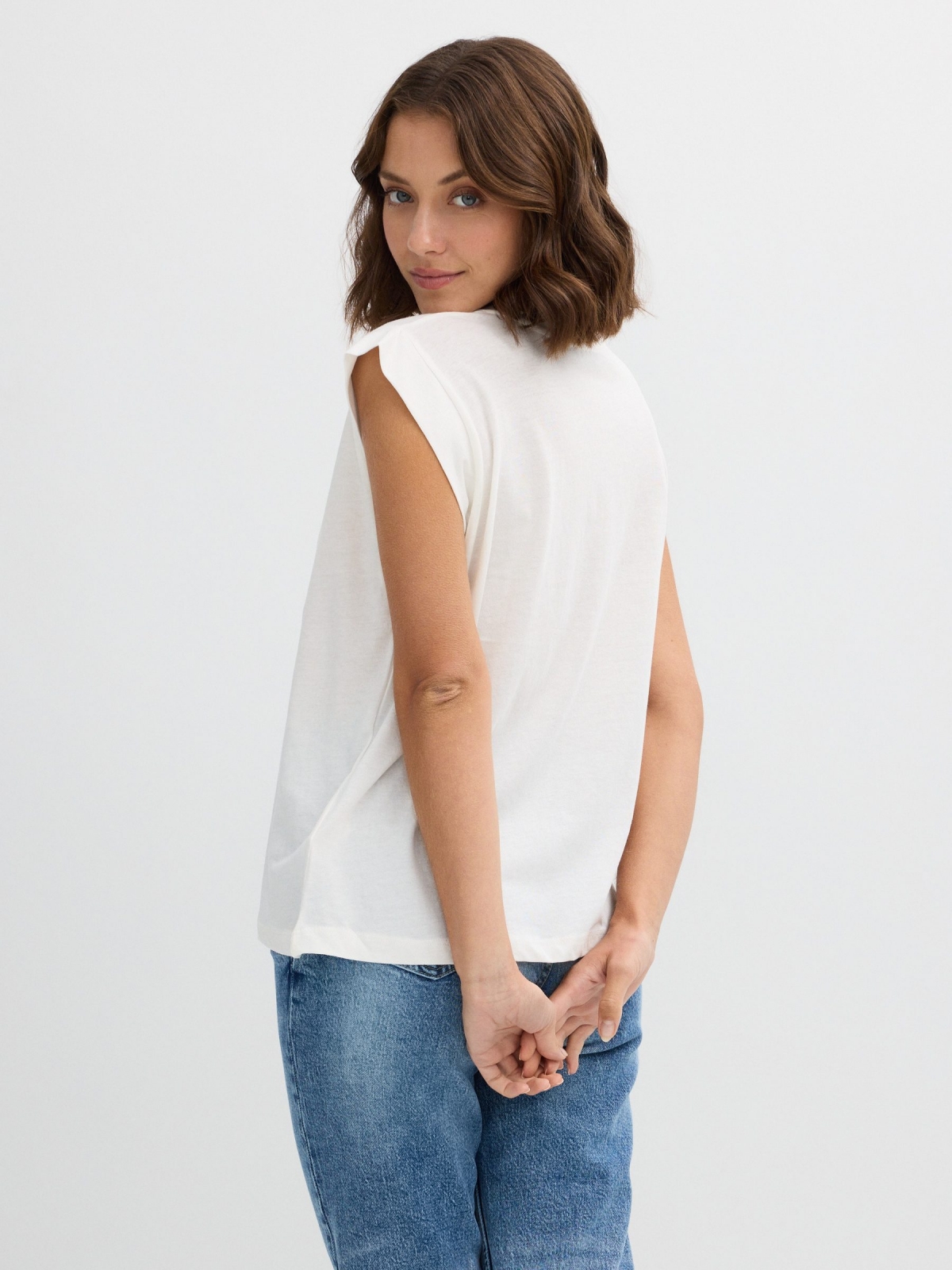 Oversized sleeveless shirt off white middle back view
