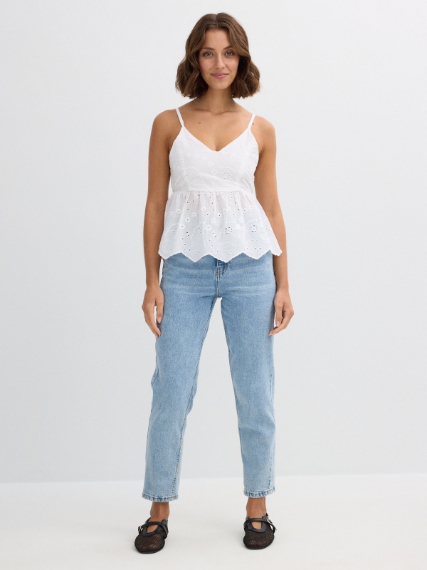 Swiss embroidered top white front view