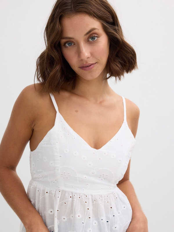 Swiss embroidered top white detail view