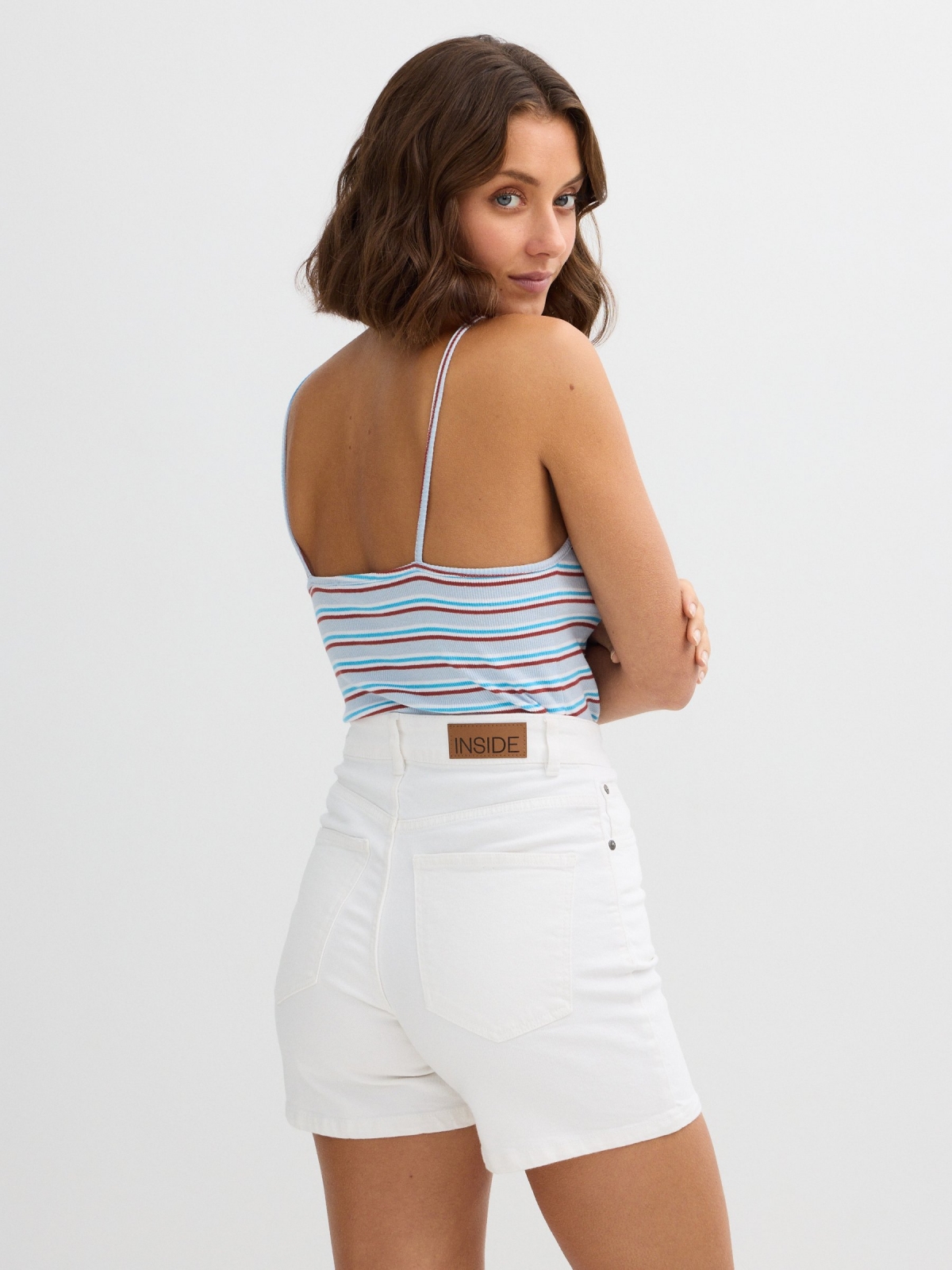 Top halter rib rayas azul vista media trasera