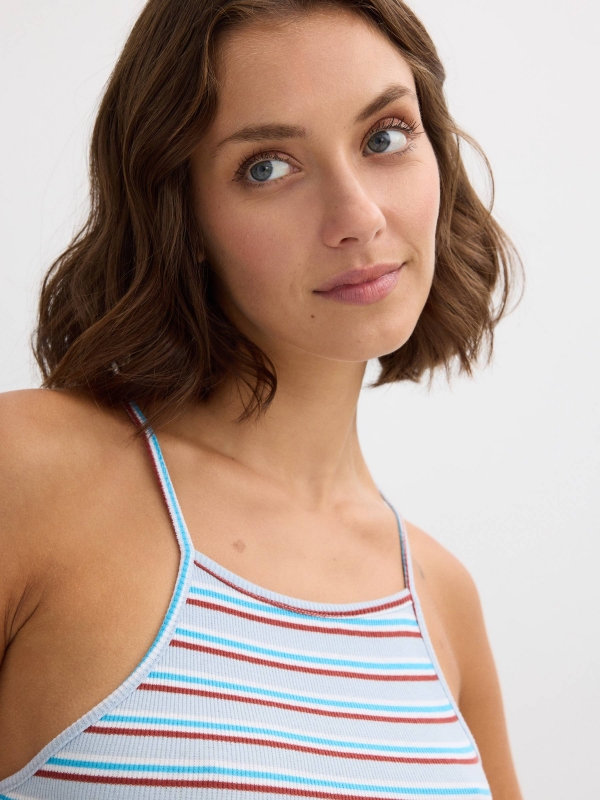 Top halter rib rayas azul vista detalle