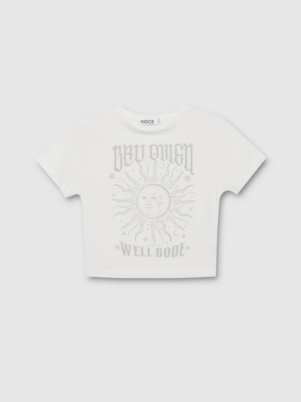  Cosmic print crop top shirt off white front view