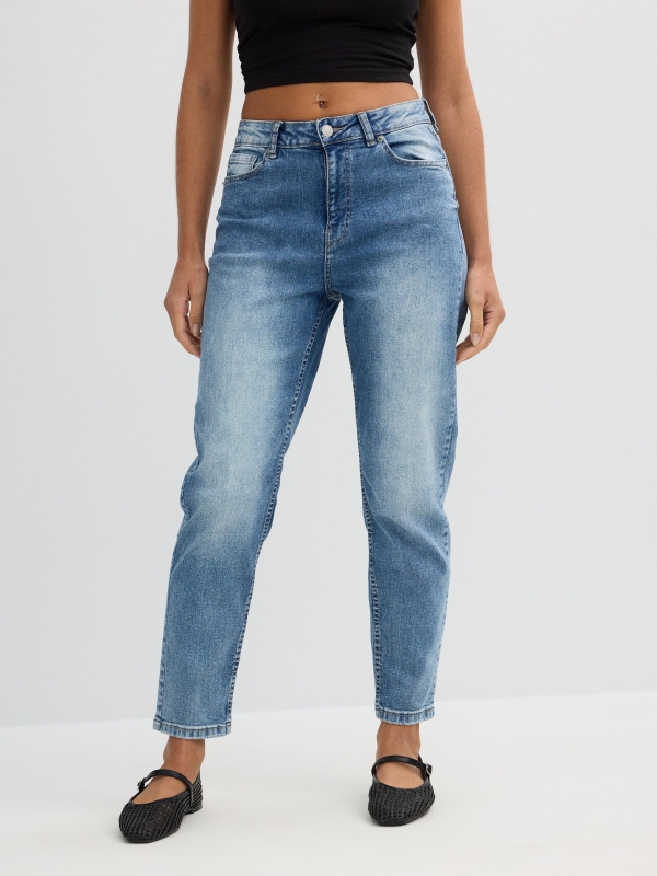 Jeans mãe azul escuro azul escuro vista meia frontal