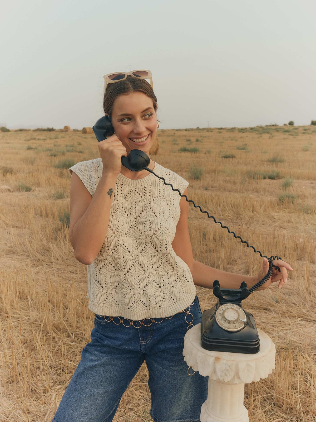 %New% Corpo sem mangas crochê areia %New% Corpo sem mangas crochê areia