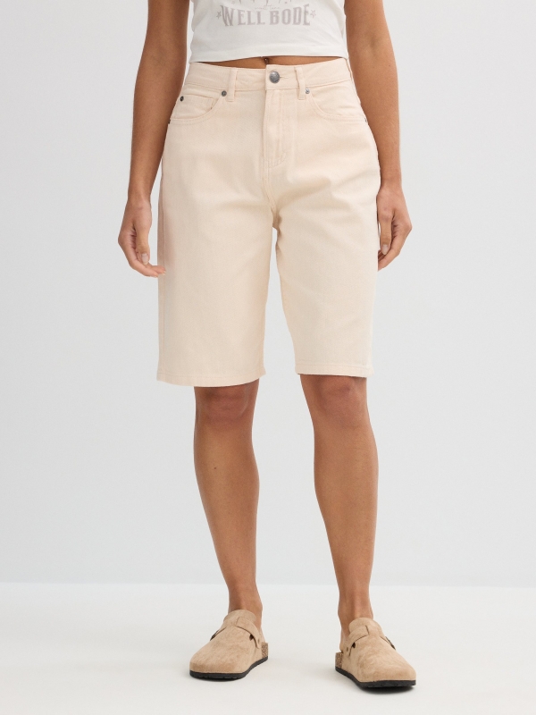 Bermuda denim básica beige beige vista media trasera