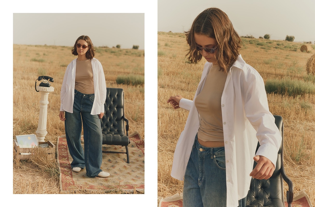 White poplin shirt white middle front view