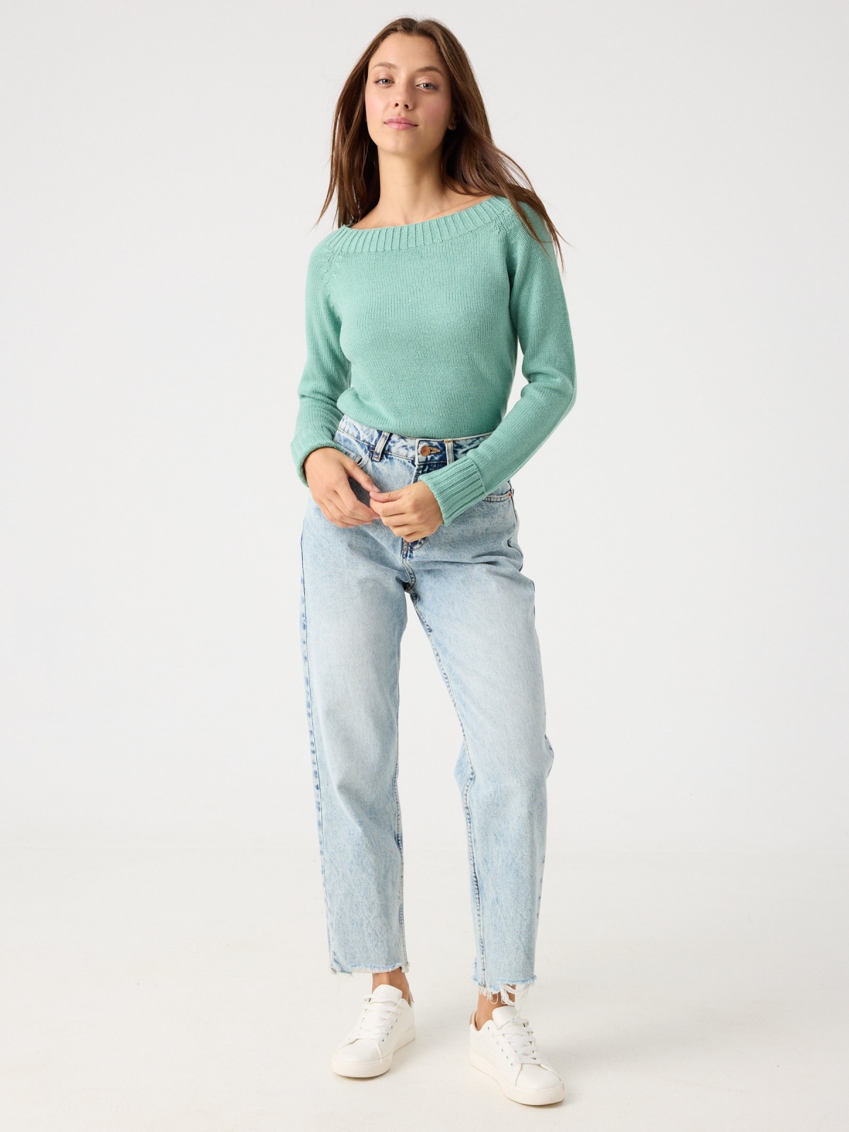 Marbled boat sweater green front view
