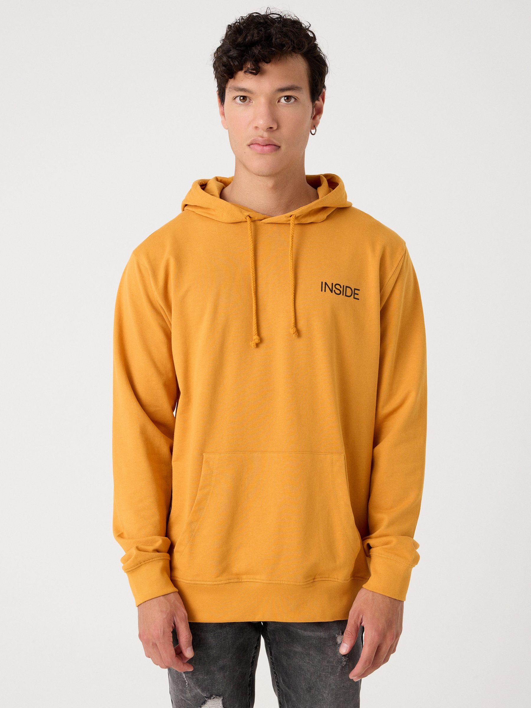 Hooded sweatshirt with logo ochre middle front view