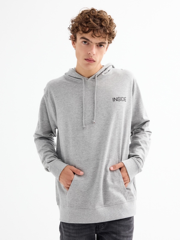 Kangaroo sweatshirt with logo melange grey middle front view
