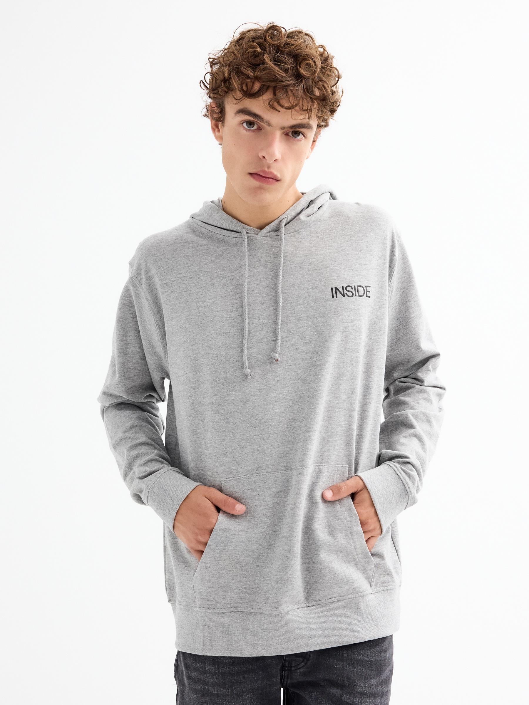 Kangaroo sweatshirt with logo melange grey middle front view