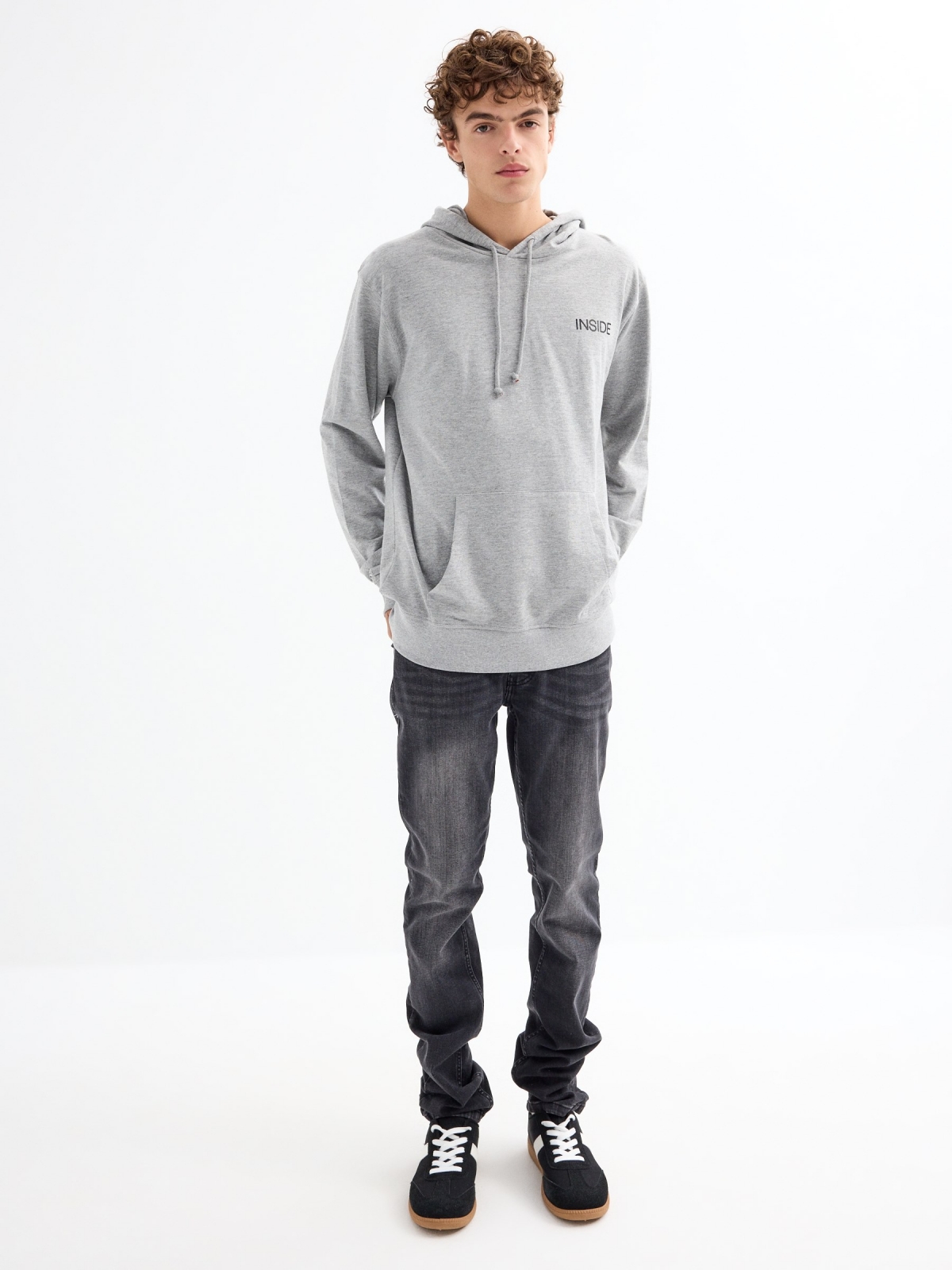 Sudadera canguro con logo gris melange vista general frontal