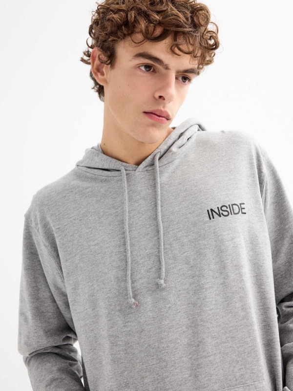  Sudadera canguro con logo gris melange