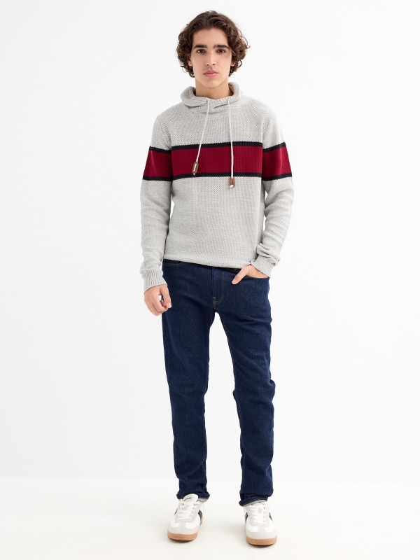 Striped sweater garnet general front view