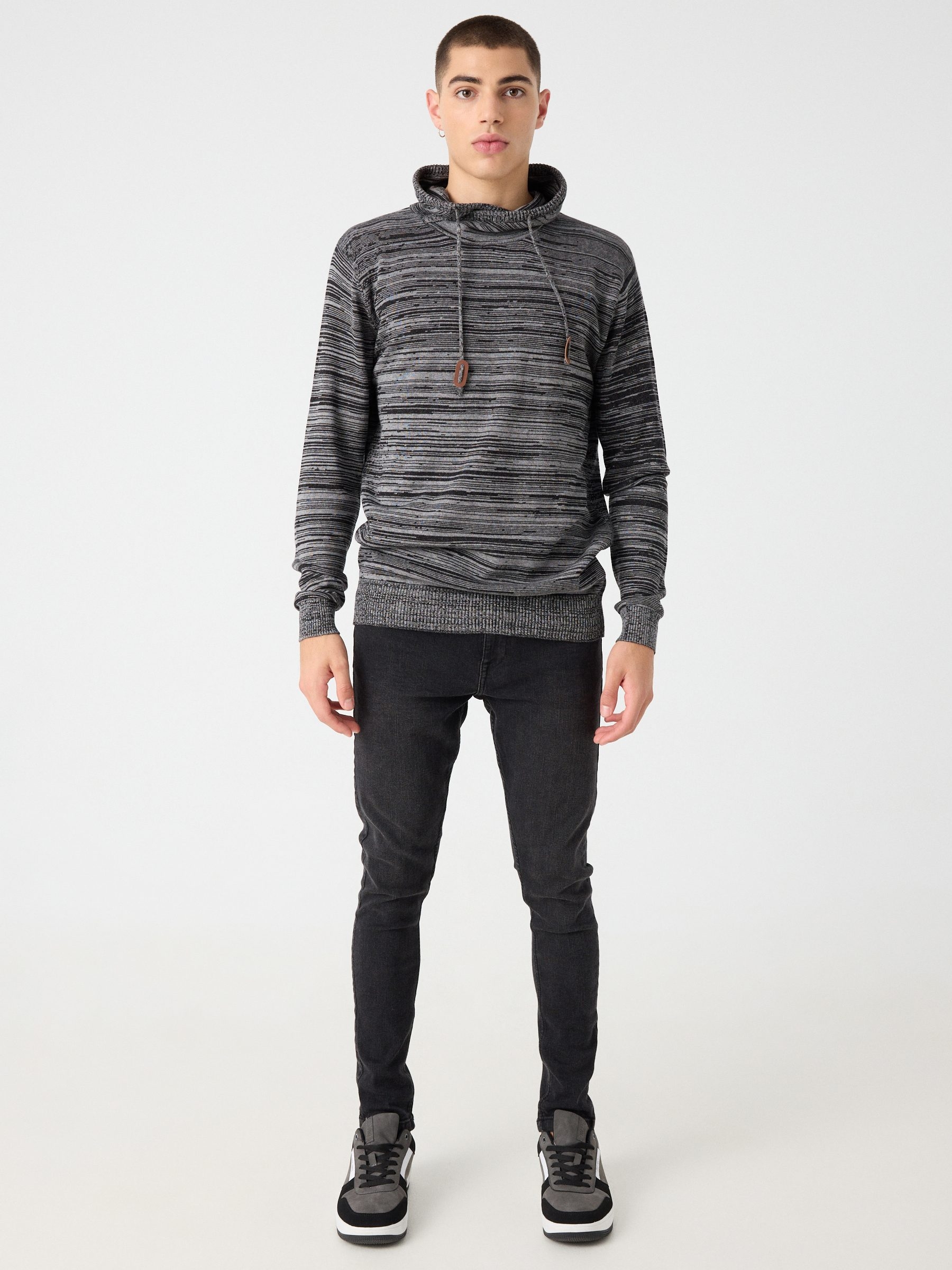 Fleece turtleneck sweater dark grey middle front view