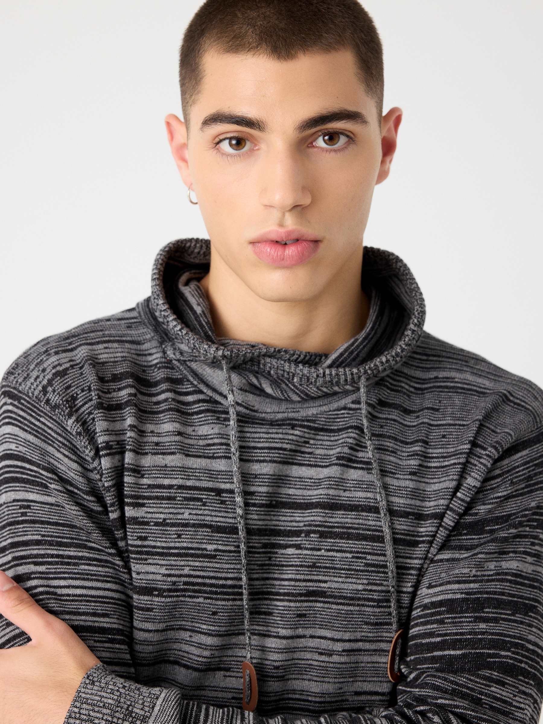 Fleece turtleneck sweater dark grey middle front view