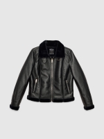 %Pto% Leatherette jacket with fur black front view