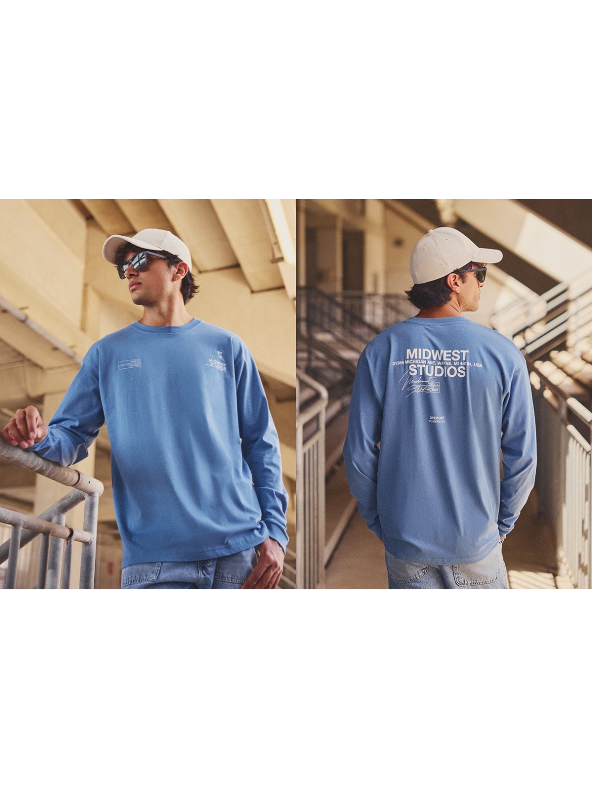 %NewExtra% Camiseta manga longa estampada Studios azul