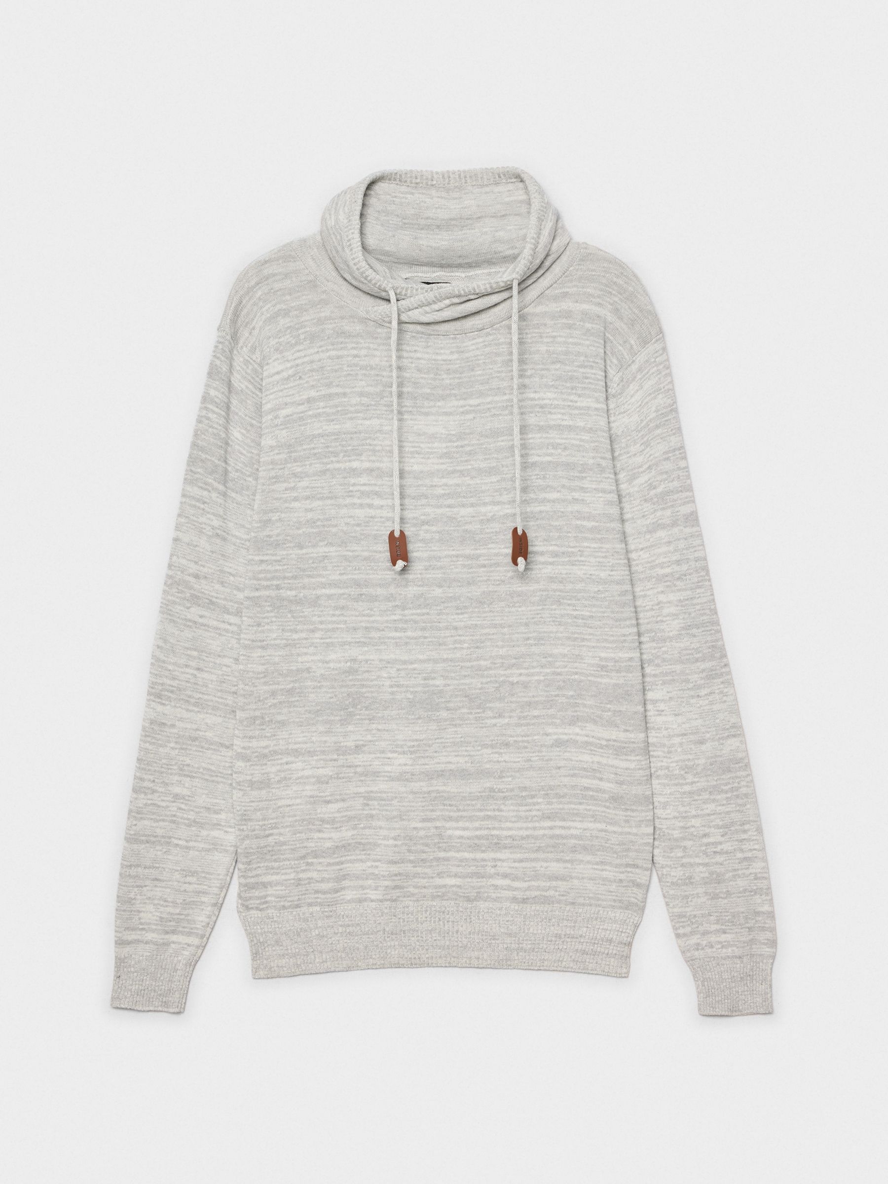 Fleece turtleneck sweater light grey middle front view