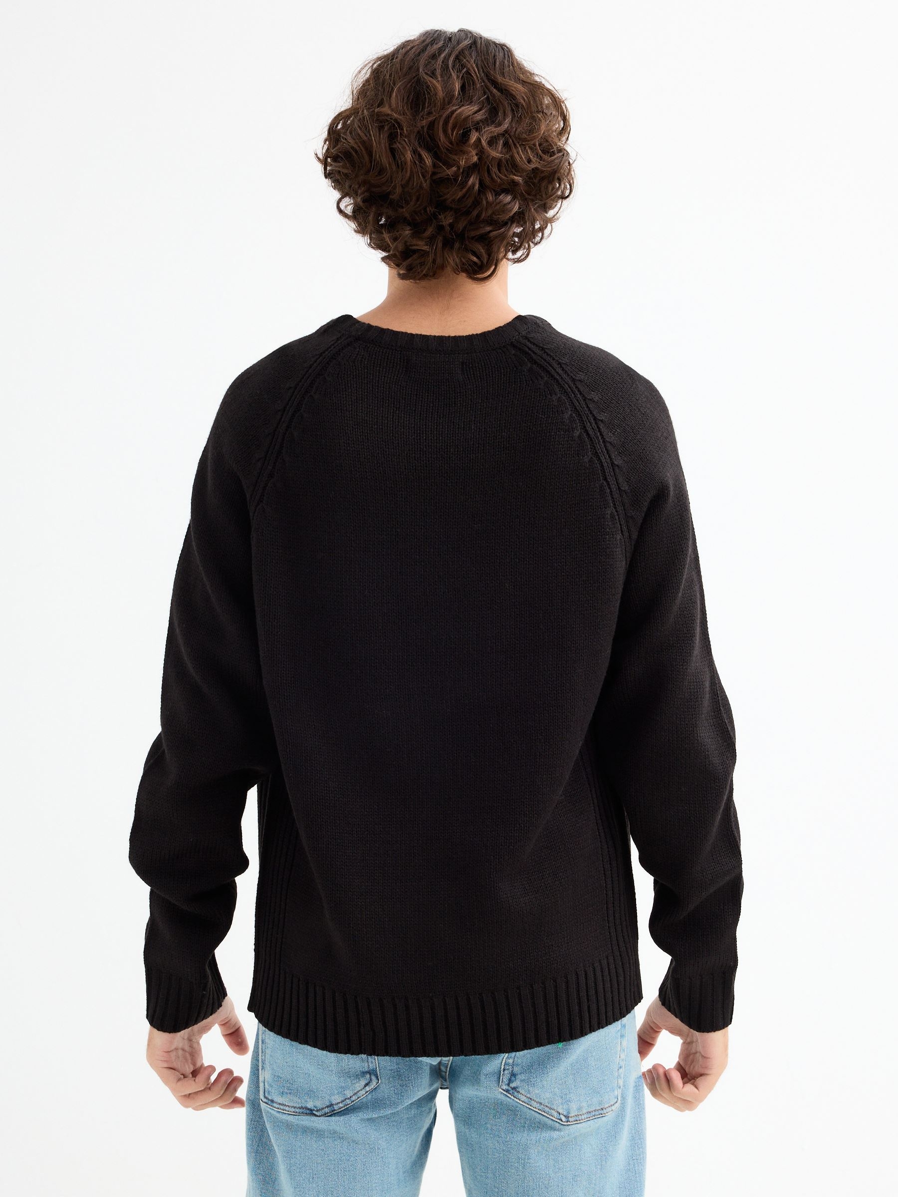 Basic knitted sweater black middle front view