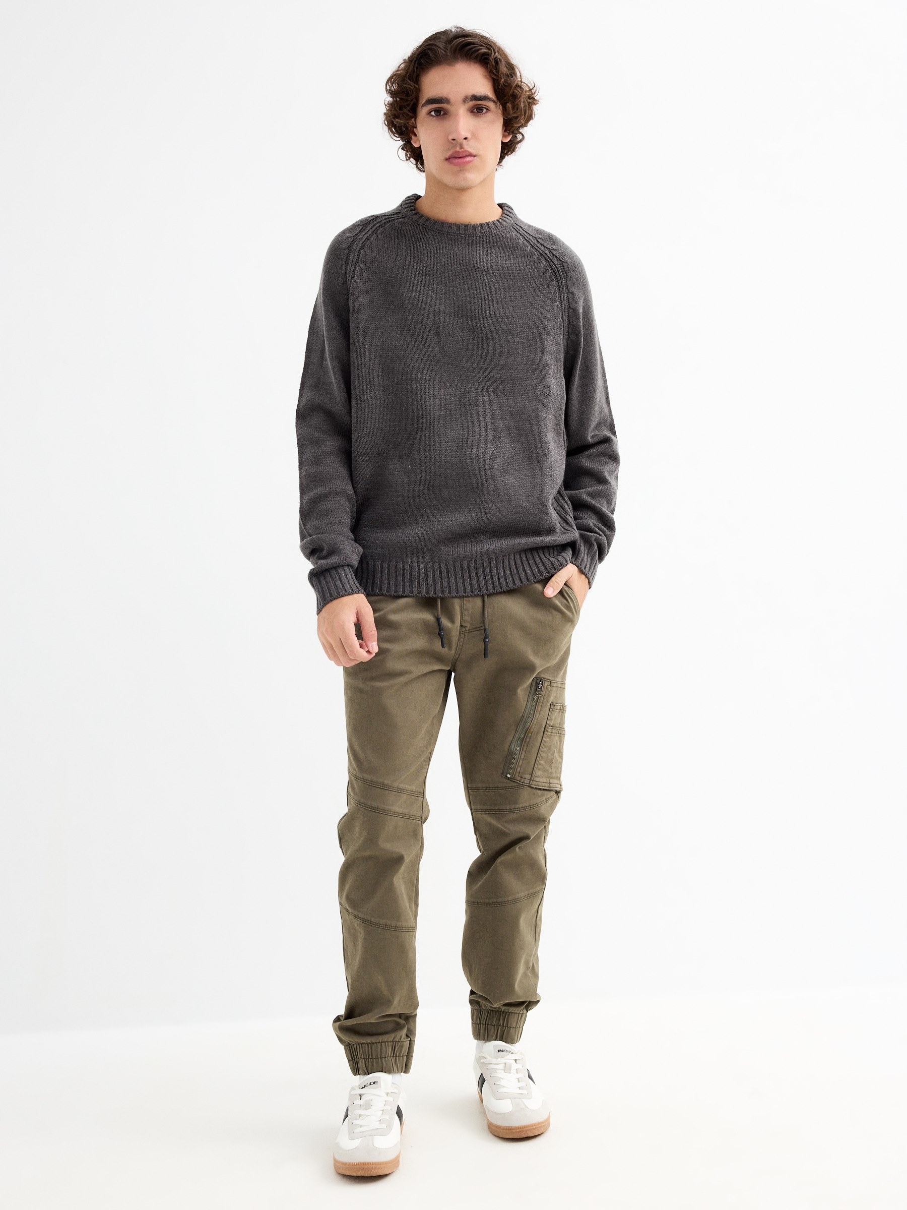Basic knitted sweater dark grey middle front view
