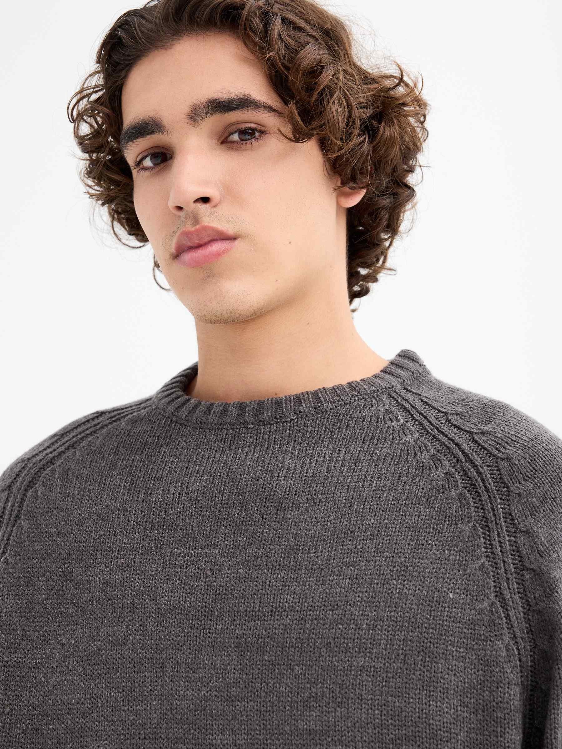 Basic knitted sweater dark grey middle front view
