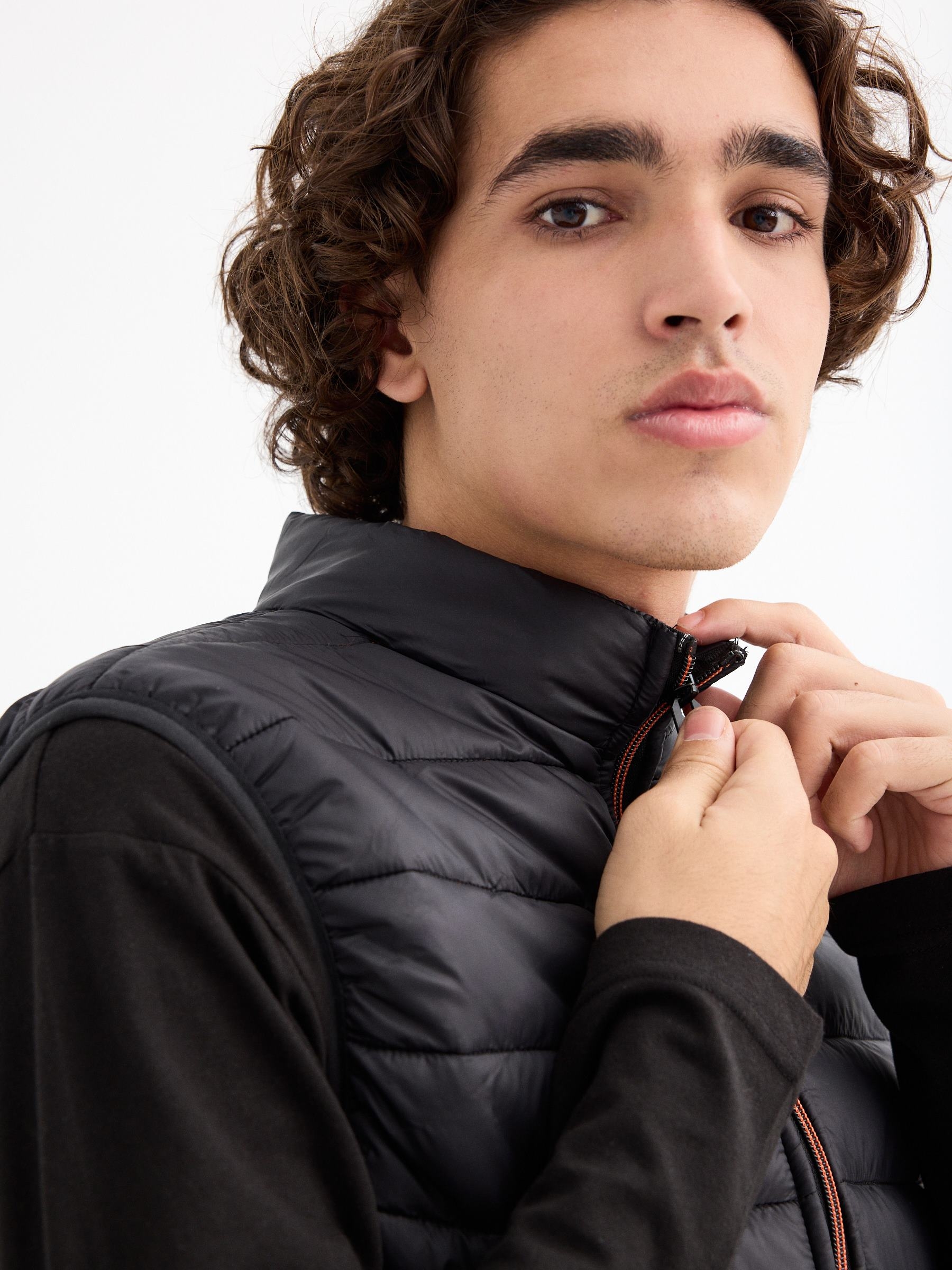 Quilted vest with graphic black middle front view