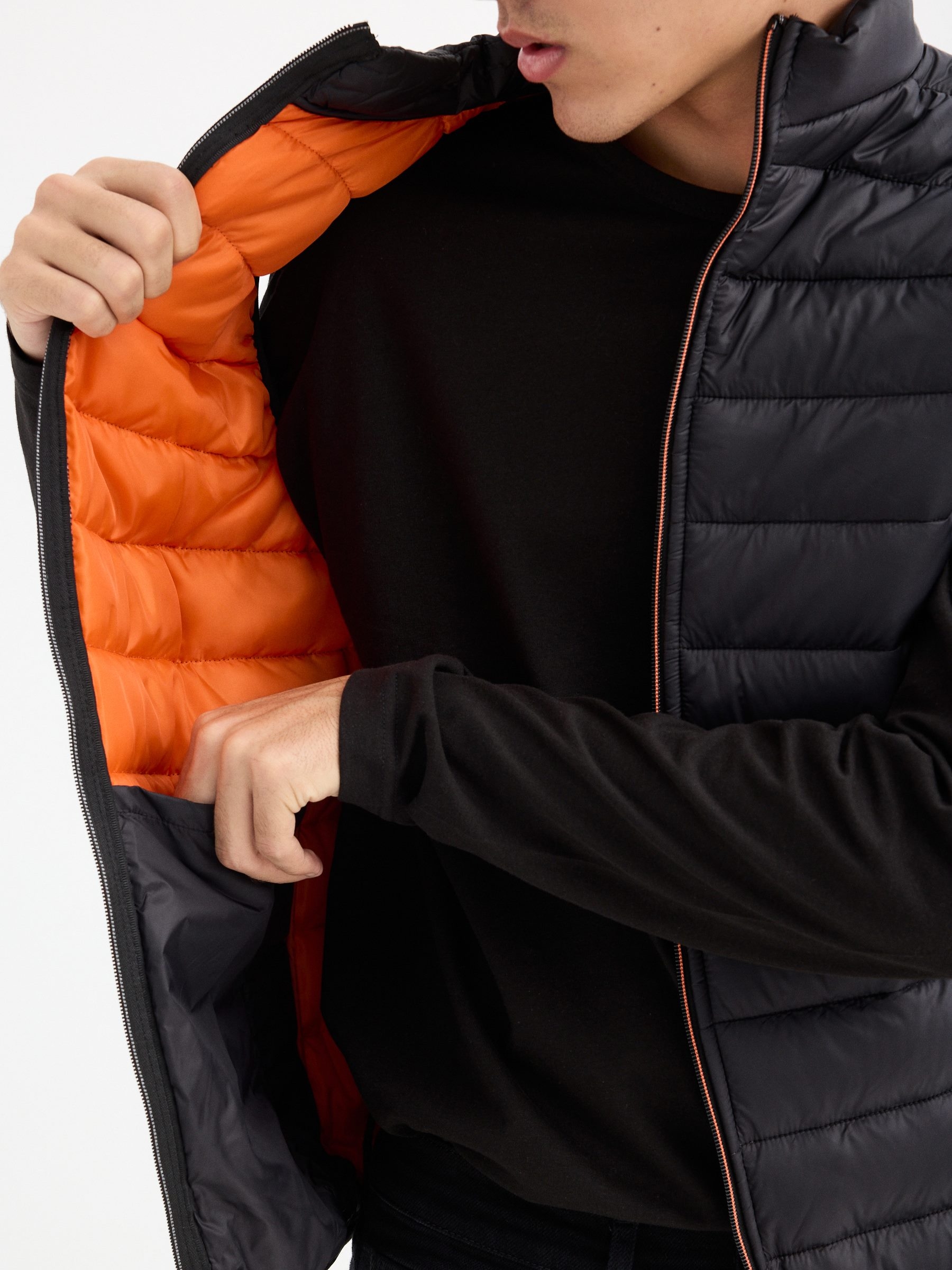 Quilted vest with graphic black middle front view