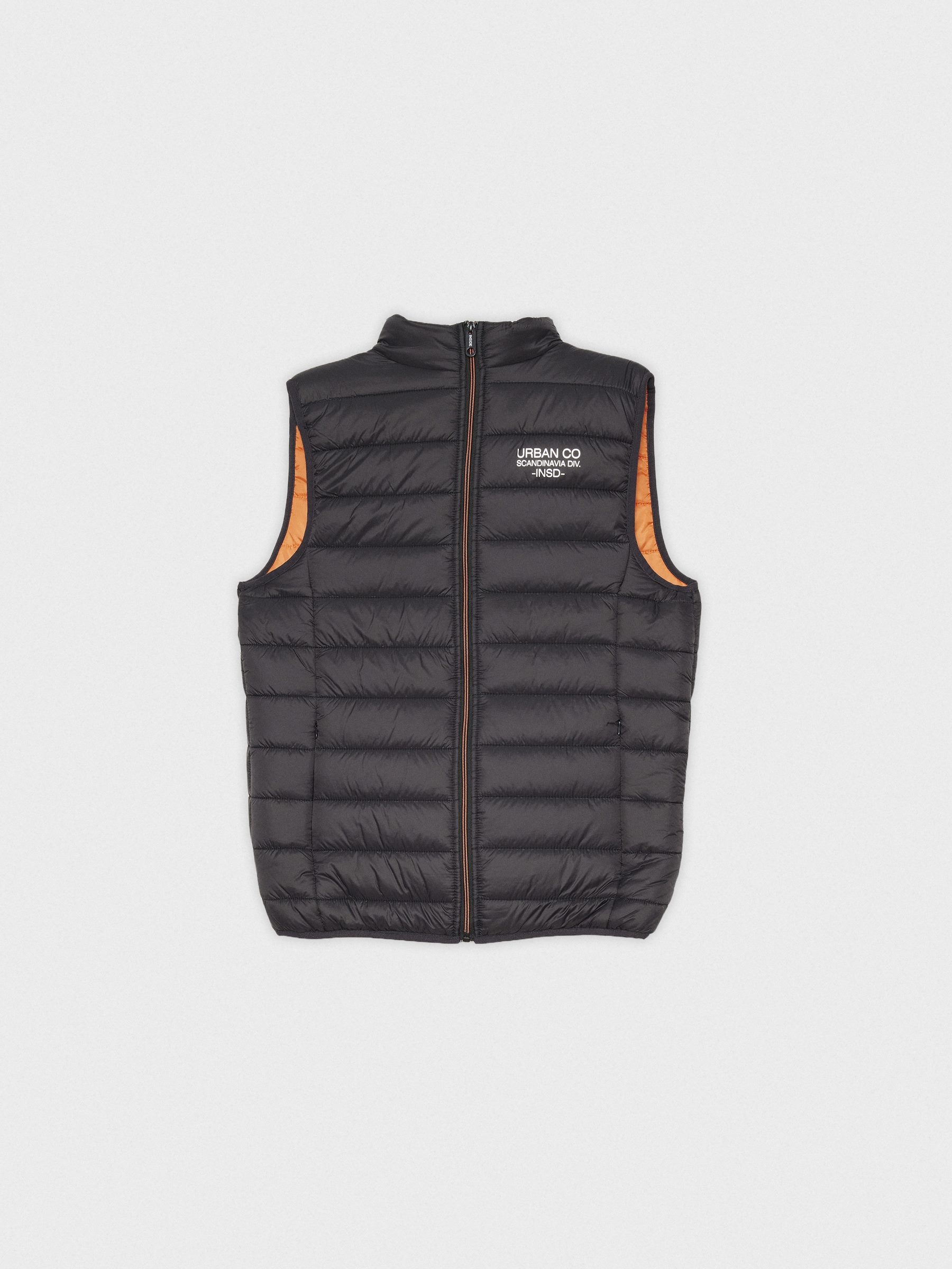 Quilted vest with graphic black middle front view