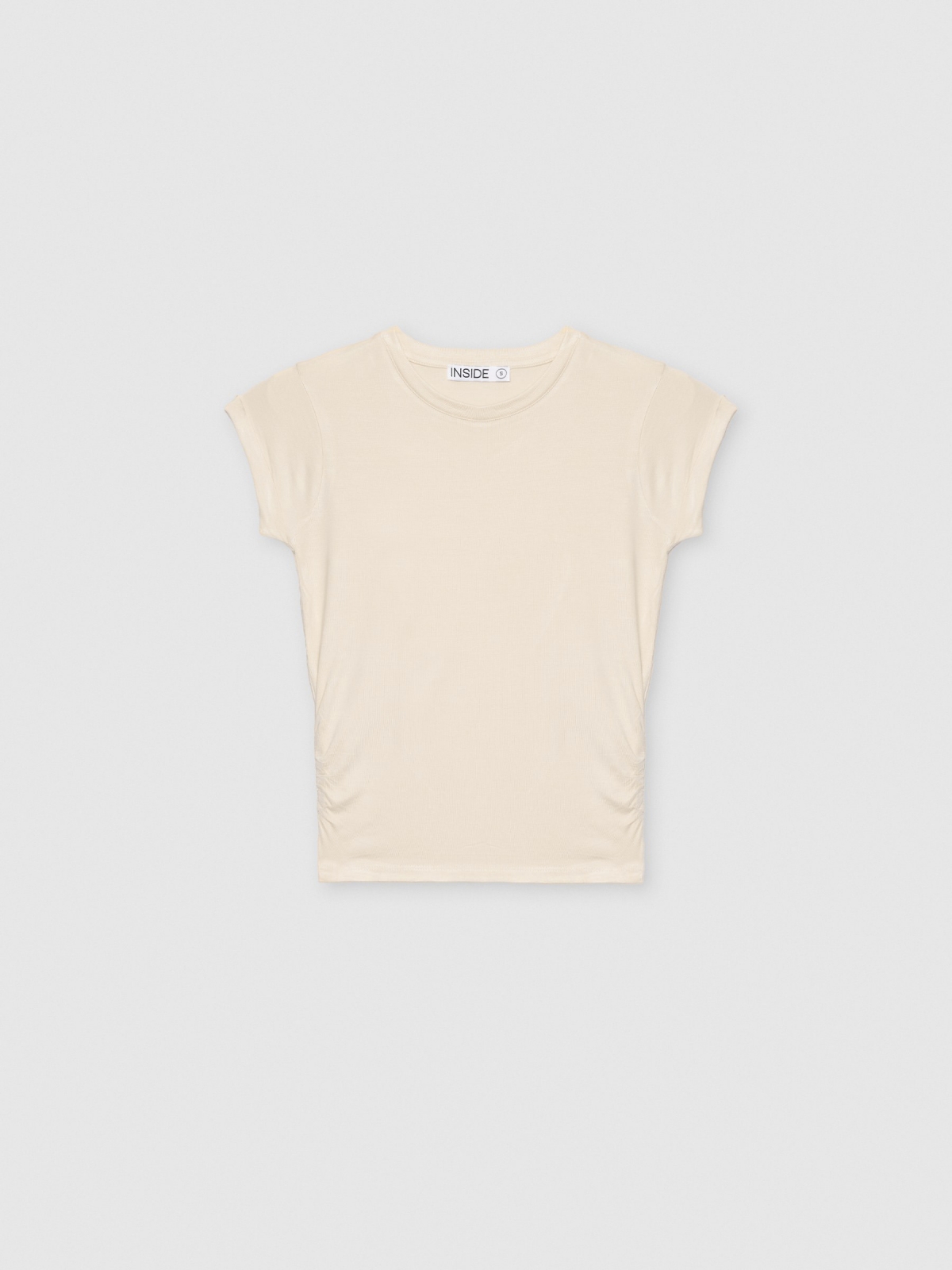  Camiseta de manga curta com franzidos laterais areia vista frontal