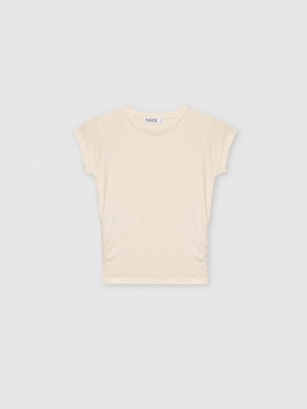  Camiseta de manga curta com franzidos laterais areia vista frontal
