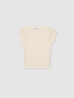 %Pto% Short sleeve t-shirt with side gathers sand front view