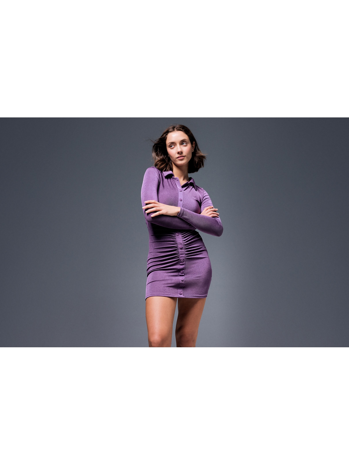 %Extra% Mini dress with placket closure aubergine