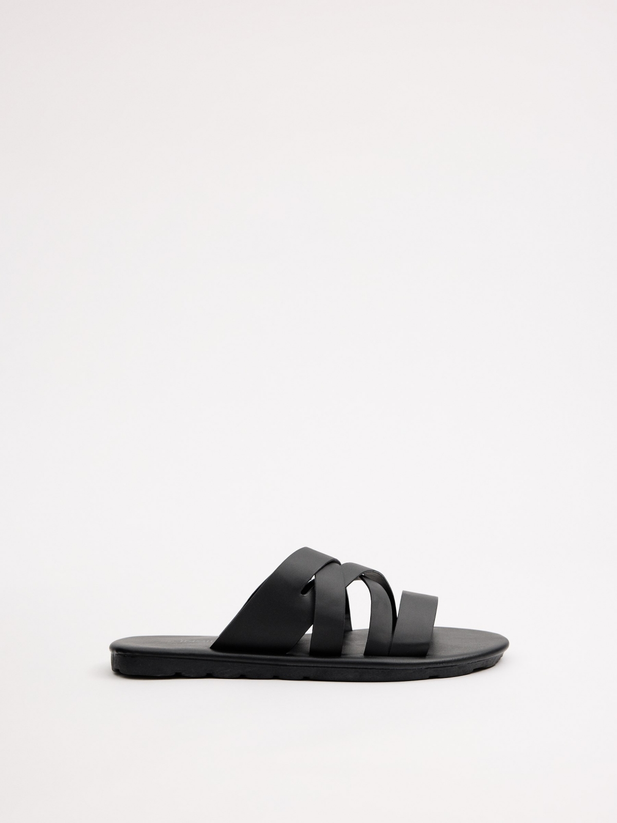 Cross-strap sandals black profile view