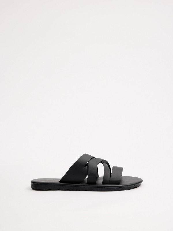 Cross-strap sandals black profile view