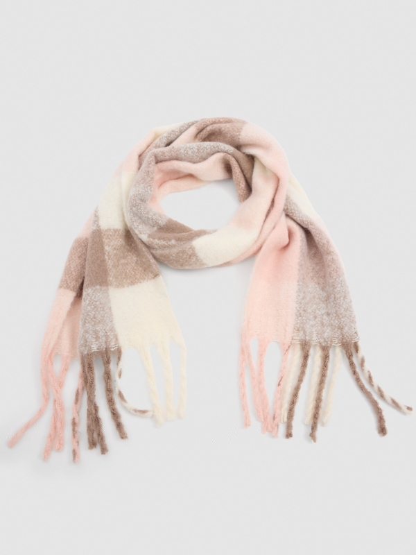 Cachecol xadrez bege e rosa multicolorido