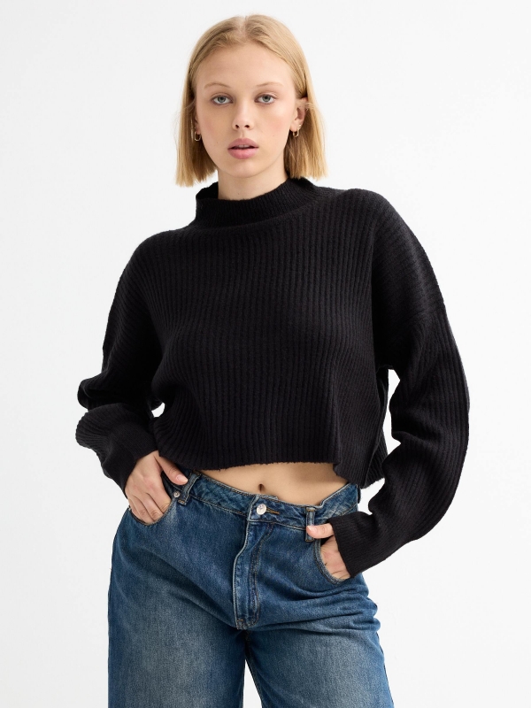Jersey cuello perkins negro vista media frontal
