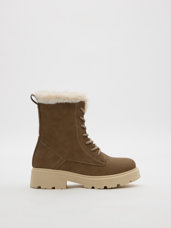 Lace-up boot combined hair sand