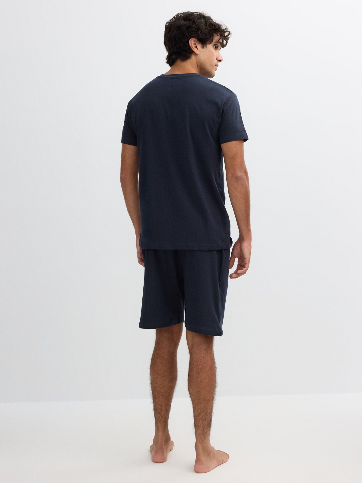 Short plain printed cotton pajamas blue middle front view
