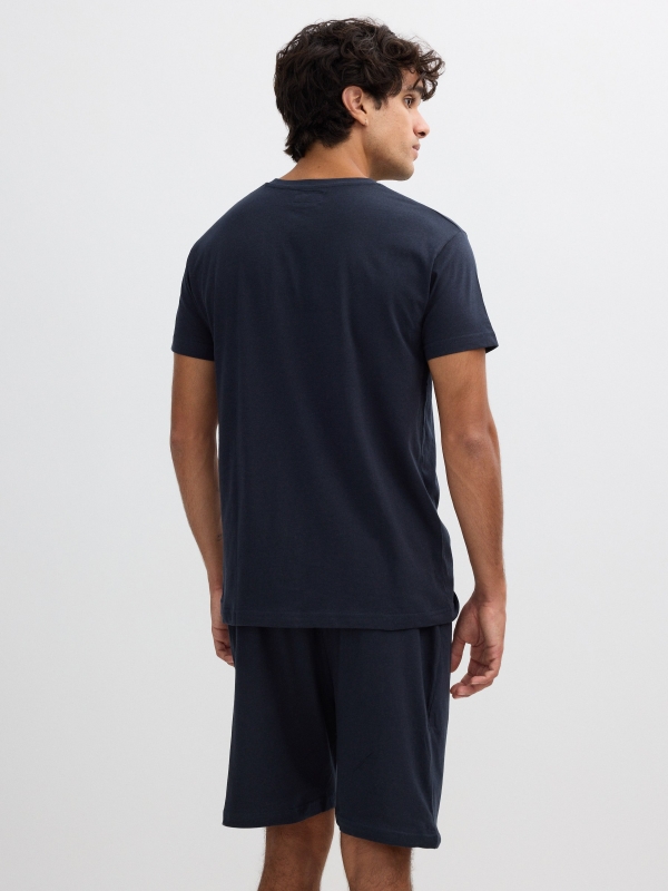 Short plain printed cotton pajamas blue detail view