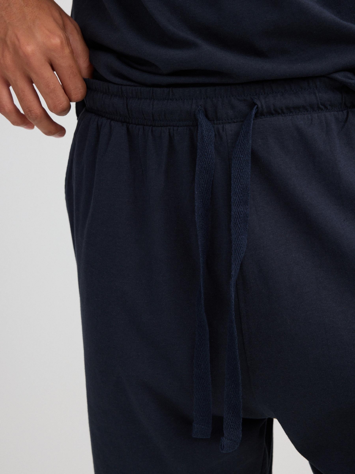 Short plain printed cotton pajamas blue detail view