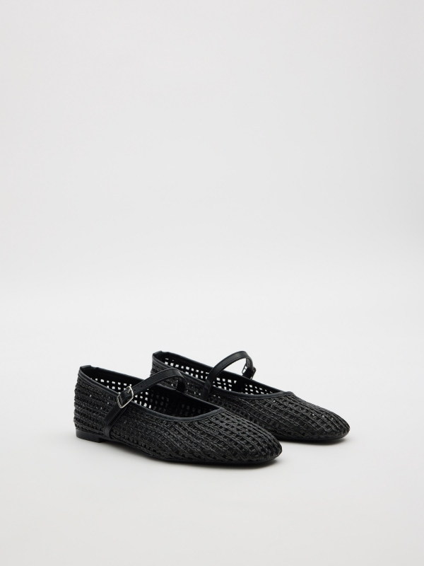 Braided buckle dancer black 45º front view