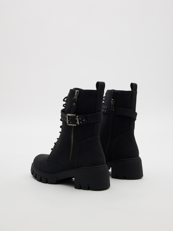 Lace-up studded boot black 45º back view