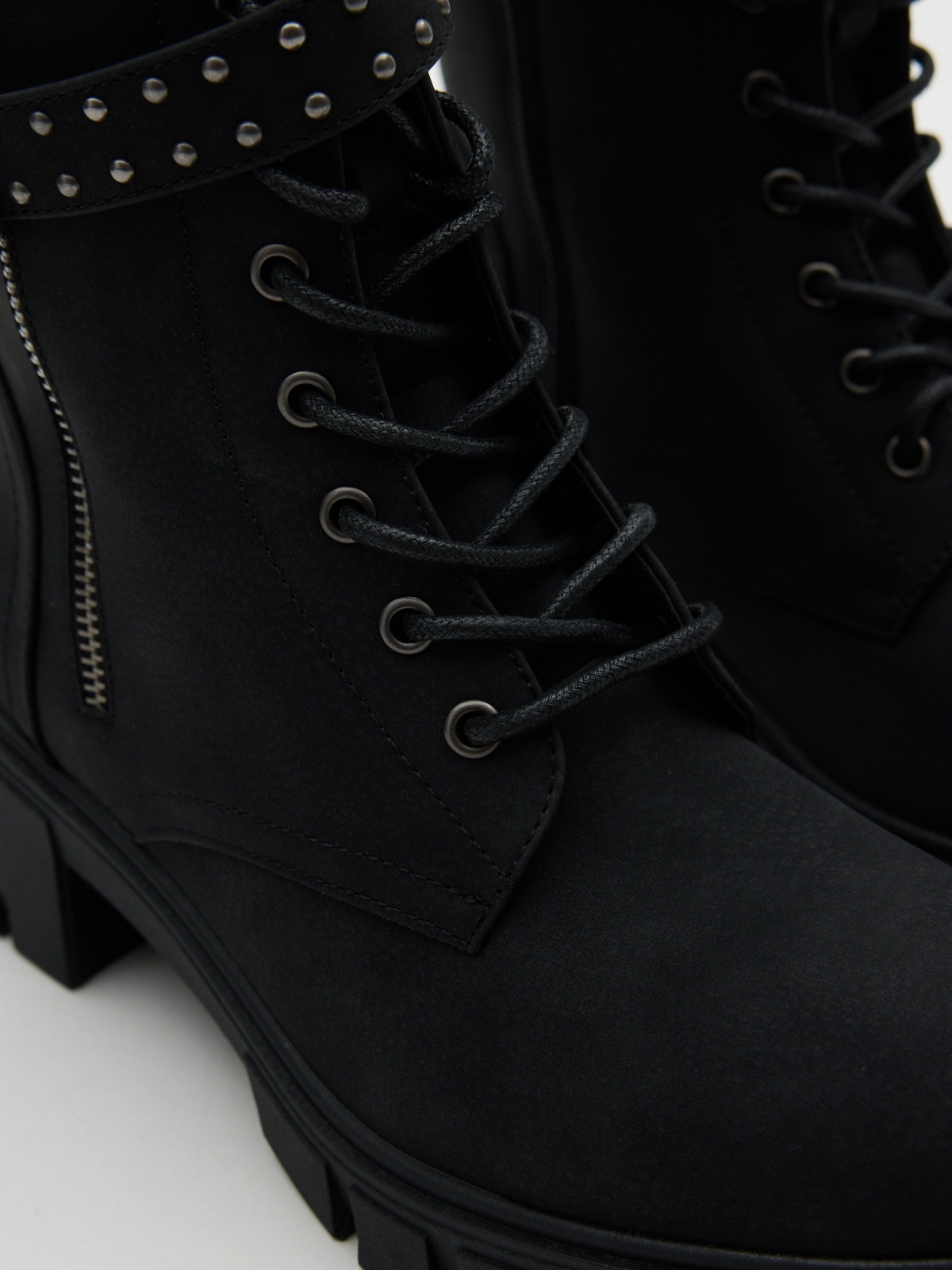 Lace-up studded boot black detail view