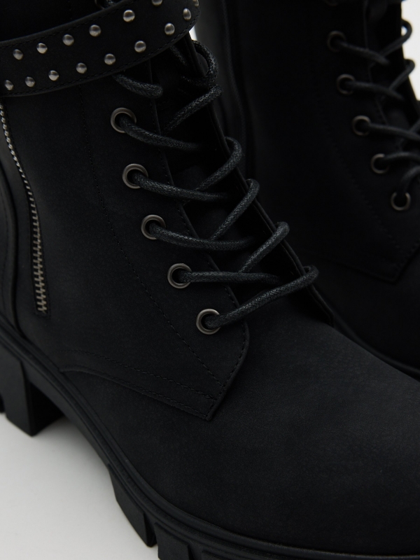 Lace-up studded boot black detail view