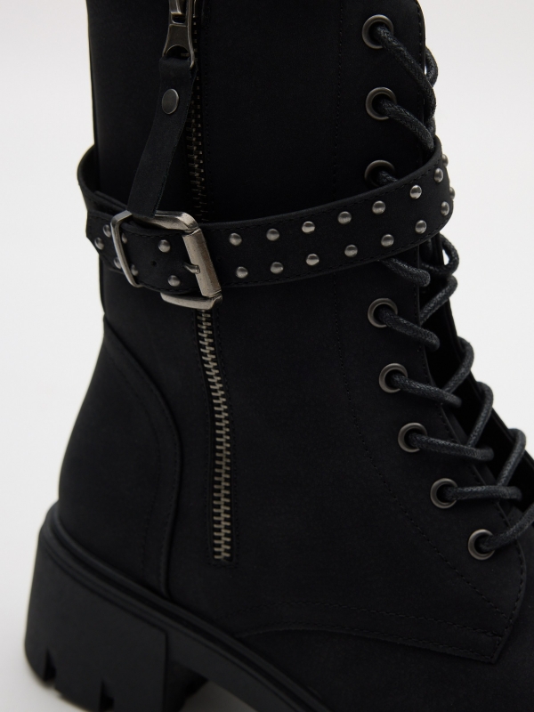 Lace-up studded boot black detail view