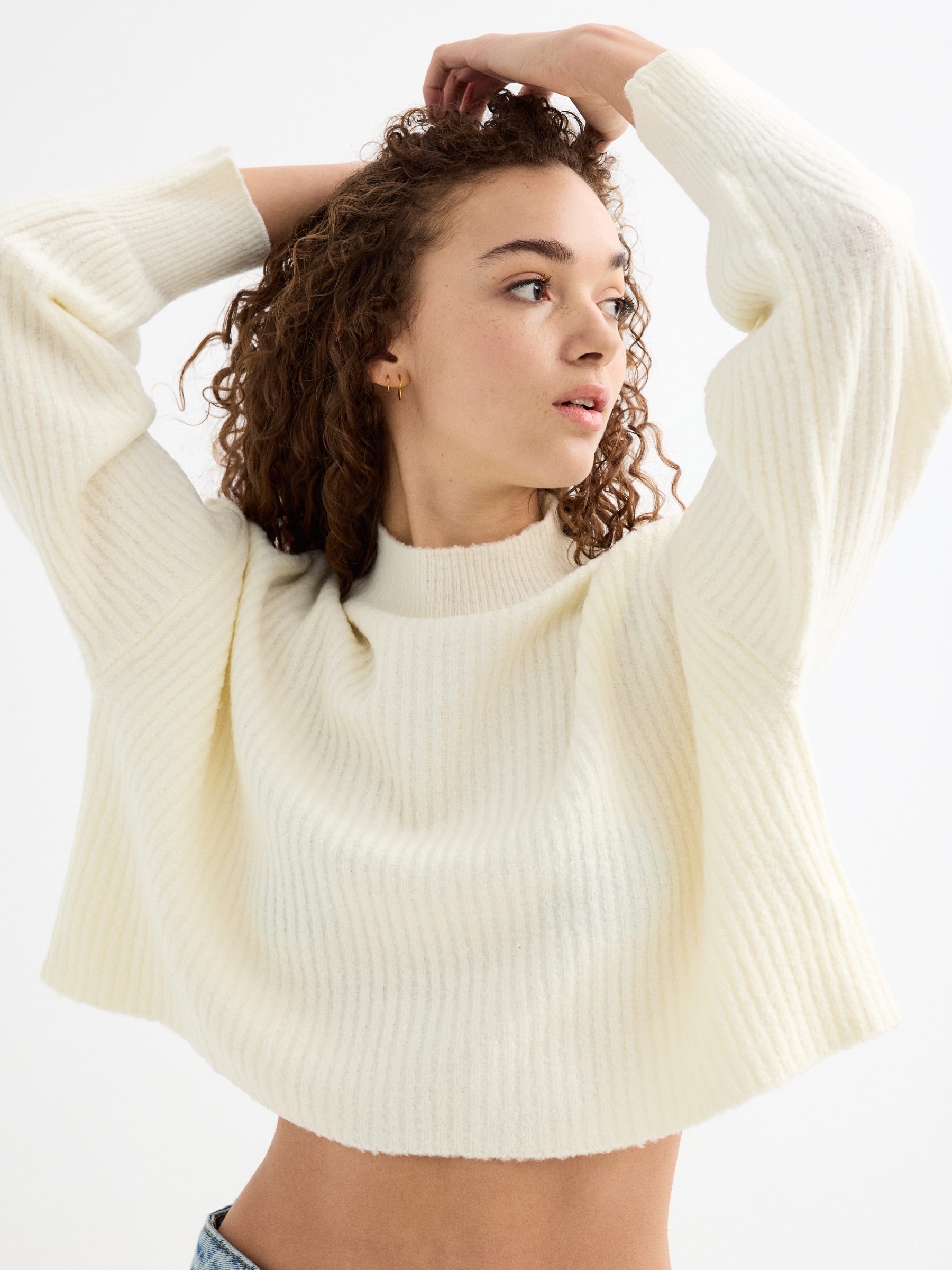 Perkins collar jumper beige middle front view