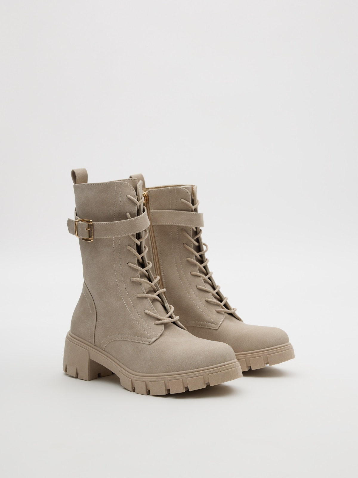 Lace-up boots with buckle raw 45º front view